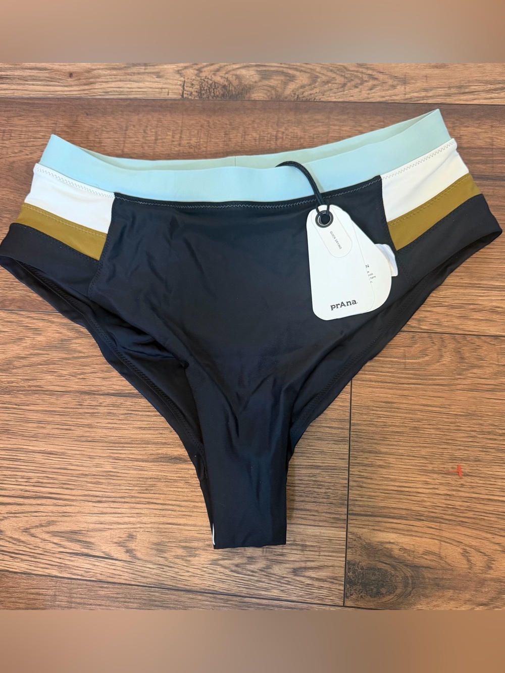 Prana Baja Bound Black Colorblock High-Waist Bikini Bottom NEW Medium Beach